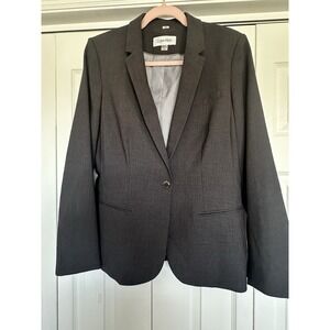 NWT Calvin Klein Women's Blazer Sz 10 Dark‎ Gray One Button Lined Jacket